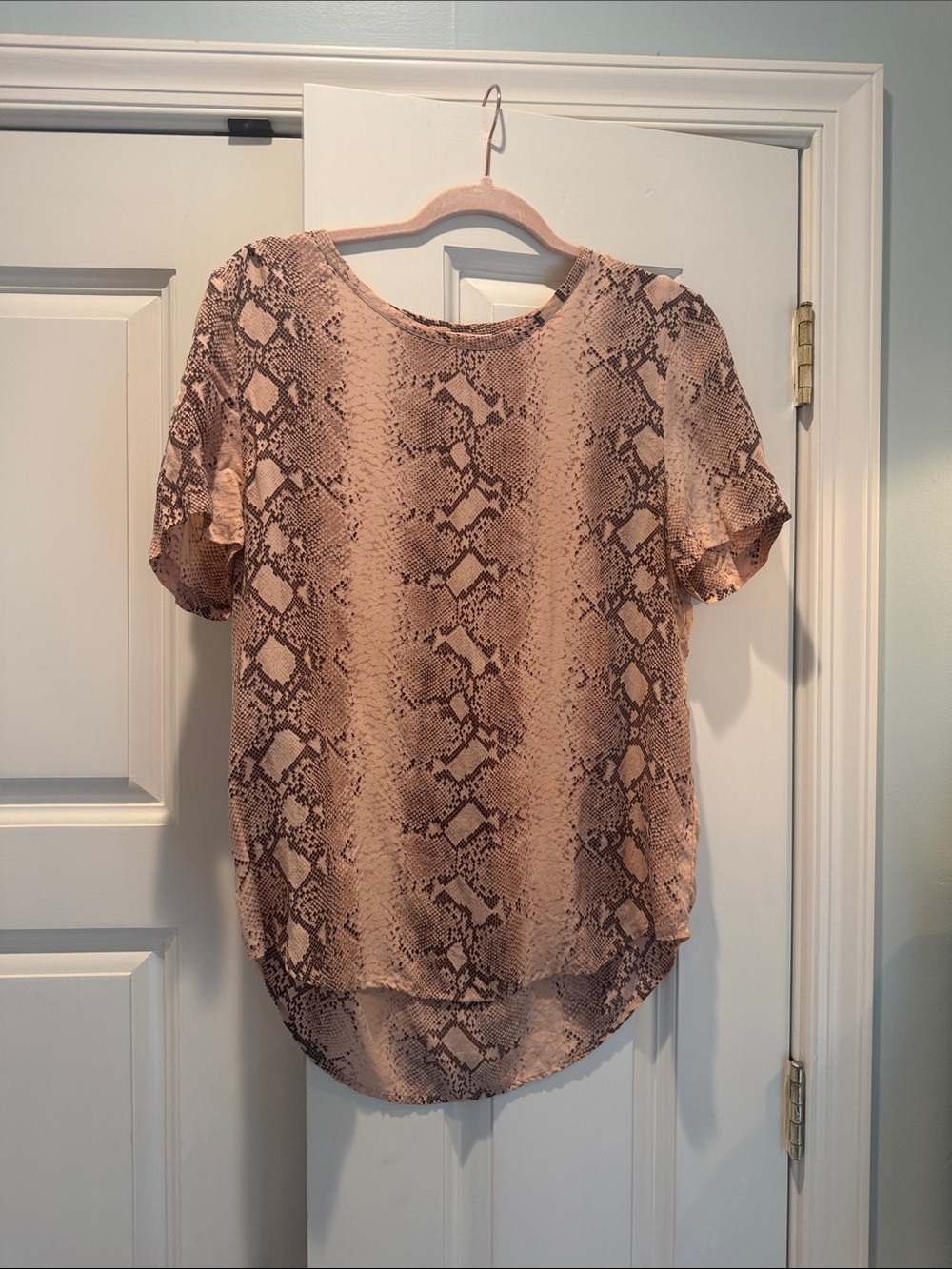 Equipment Pink Snake-Print Short Sleeve Blouse